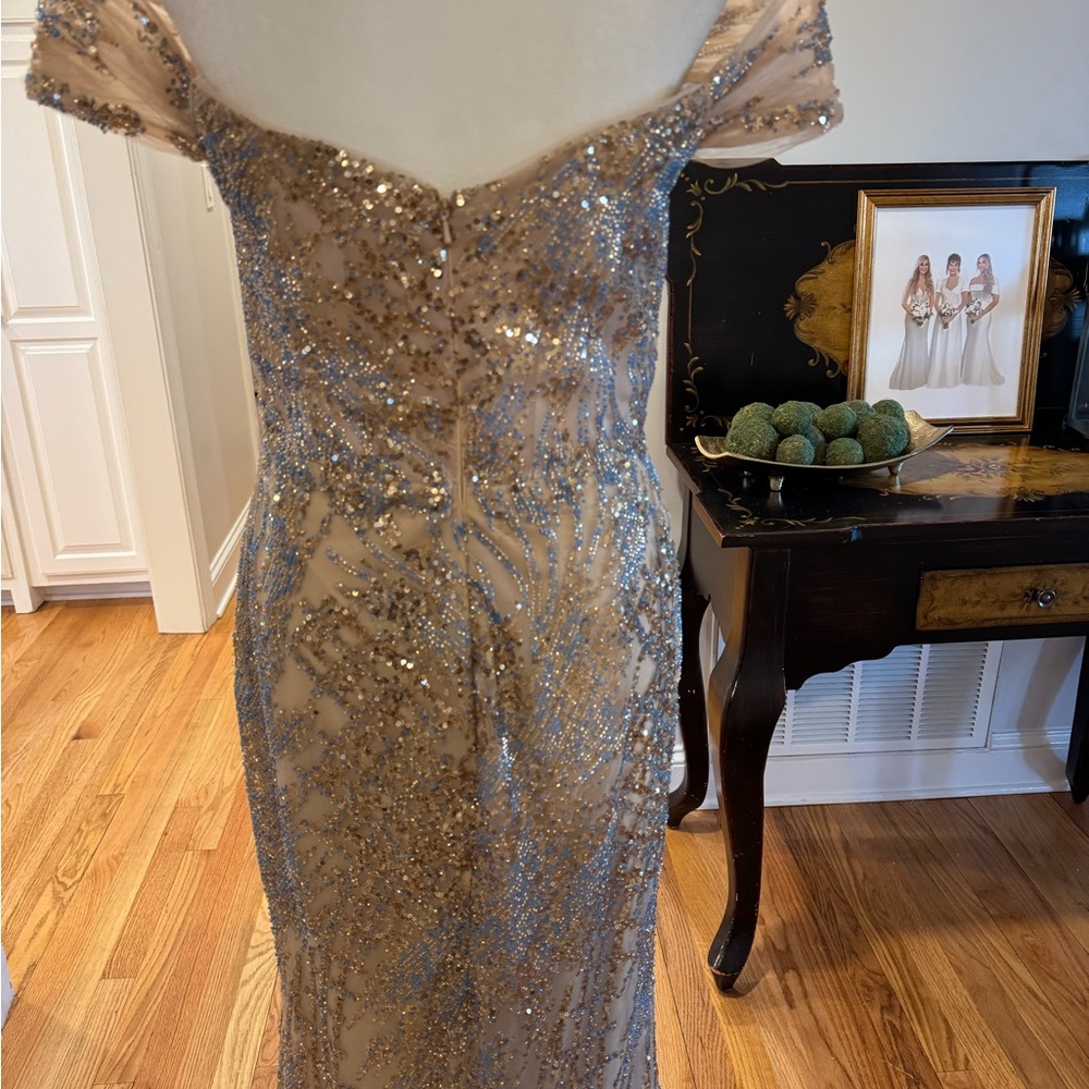 Elegant Gold Off-Shoulder Wedding Dress - Picture 7 of 13